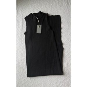 Miroh NWT Black Fitted Cockail Dress Rib Knit Slit Sweater Dress Size M